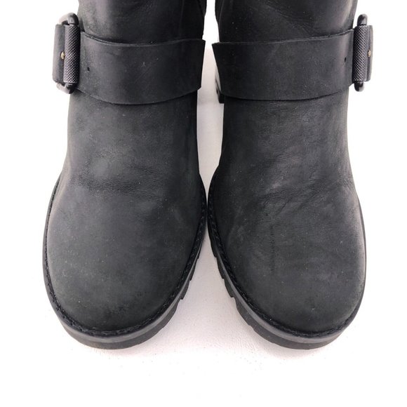 UGG Fern Black Leather Moto Boots 6 - Picture 10 of 12